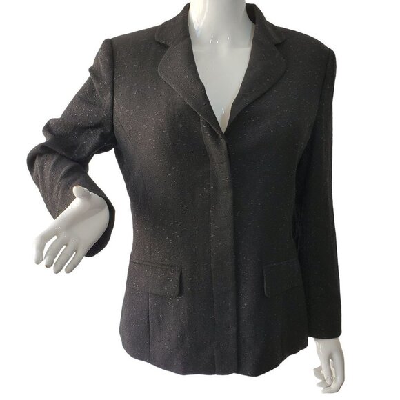 Ellen Tracy Black Wool Blazer 3 Button Jacket Shimmer Lightweight Womens Size 10 - Picture 2 of 10